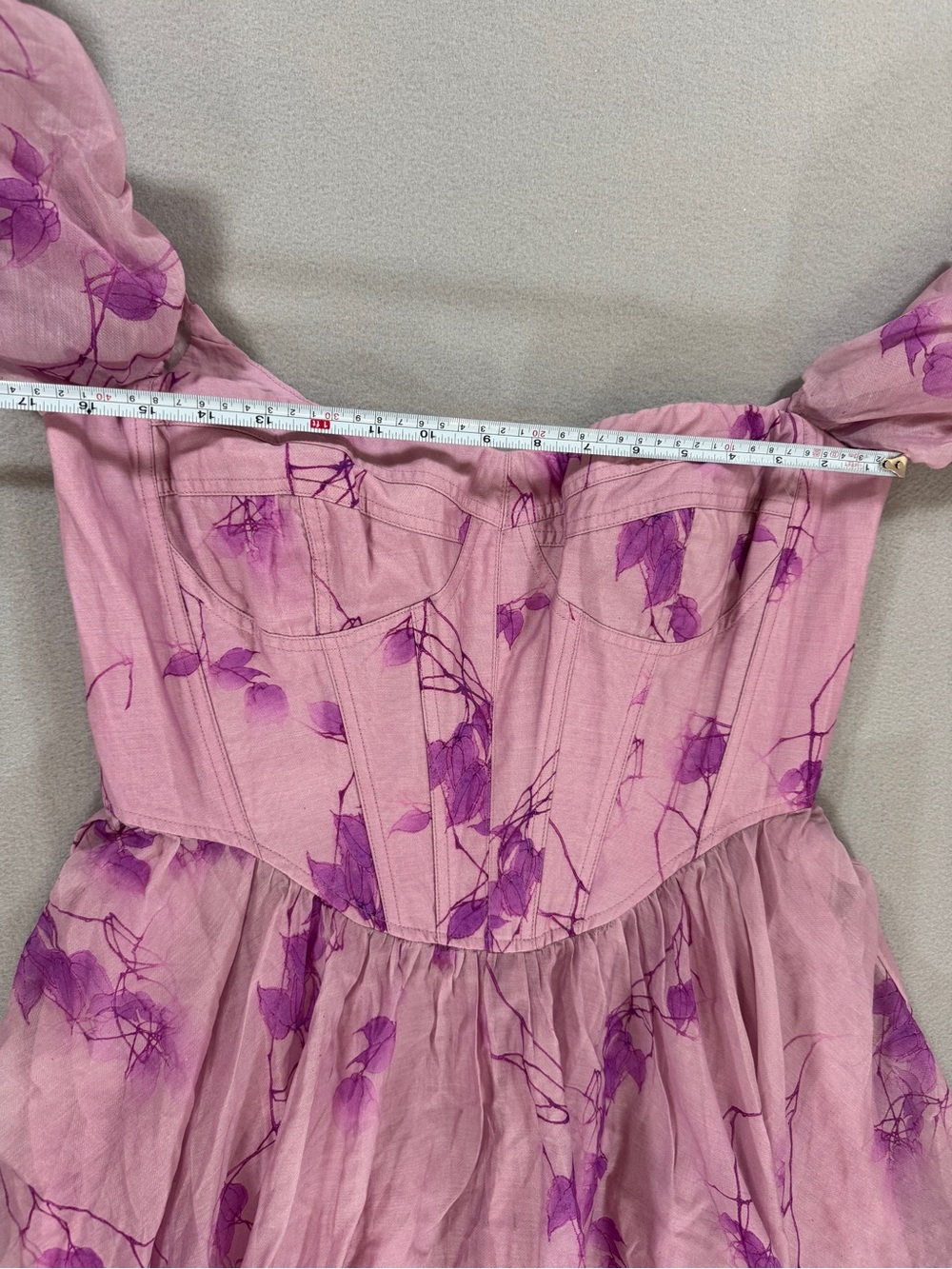 Whimsical Garden Party Fairy Bardot Kiah Corset Mini Dress Purple Floral Puff - Picture 9 of 16